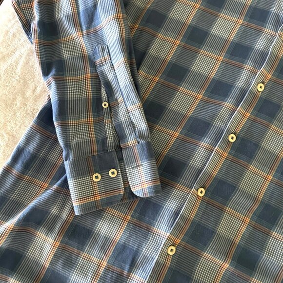 Peter Millar Mens Blue/Brown Plaid Button-Down Shirt Large Long Sleeve - Picture 3 of 5